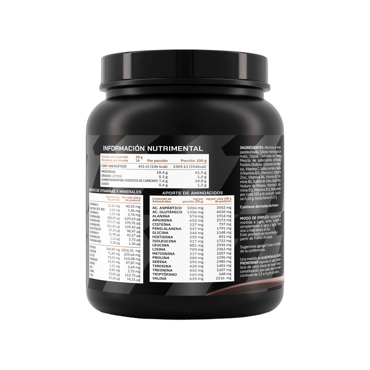 Proteína Albumina de Huevo Sabor Chocolate 500g 16 porciones