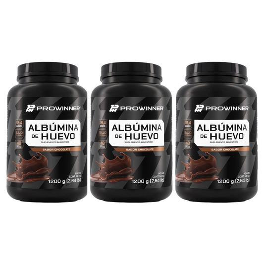 Kit 3 Piezas Proteína Albumina de Huevo Sabor Chocolate 1.2 Kg 120 porciones