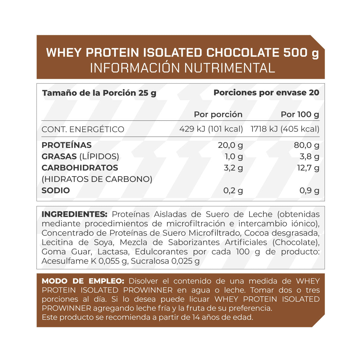 Proteína Whey Protein Isolated Chocolate 500 g 20 porciones