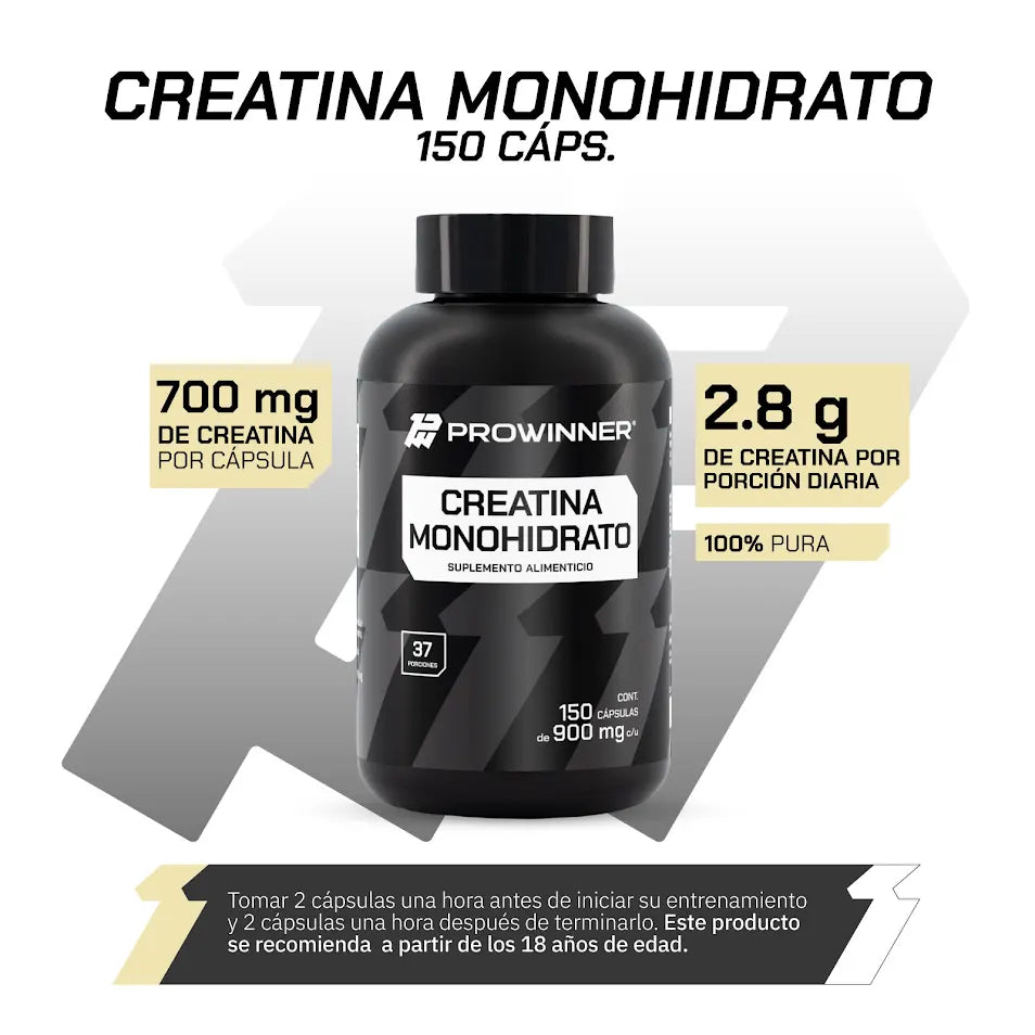 150 Cápsulas de Creatina Monohidrato 100% Pura 37 porciones