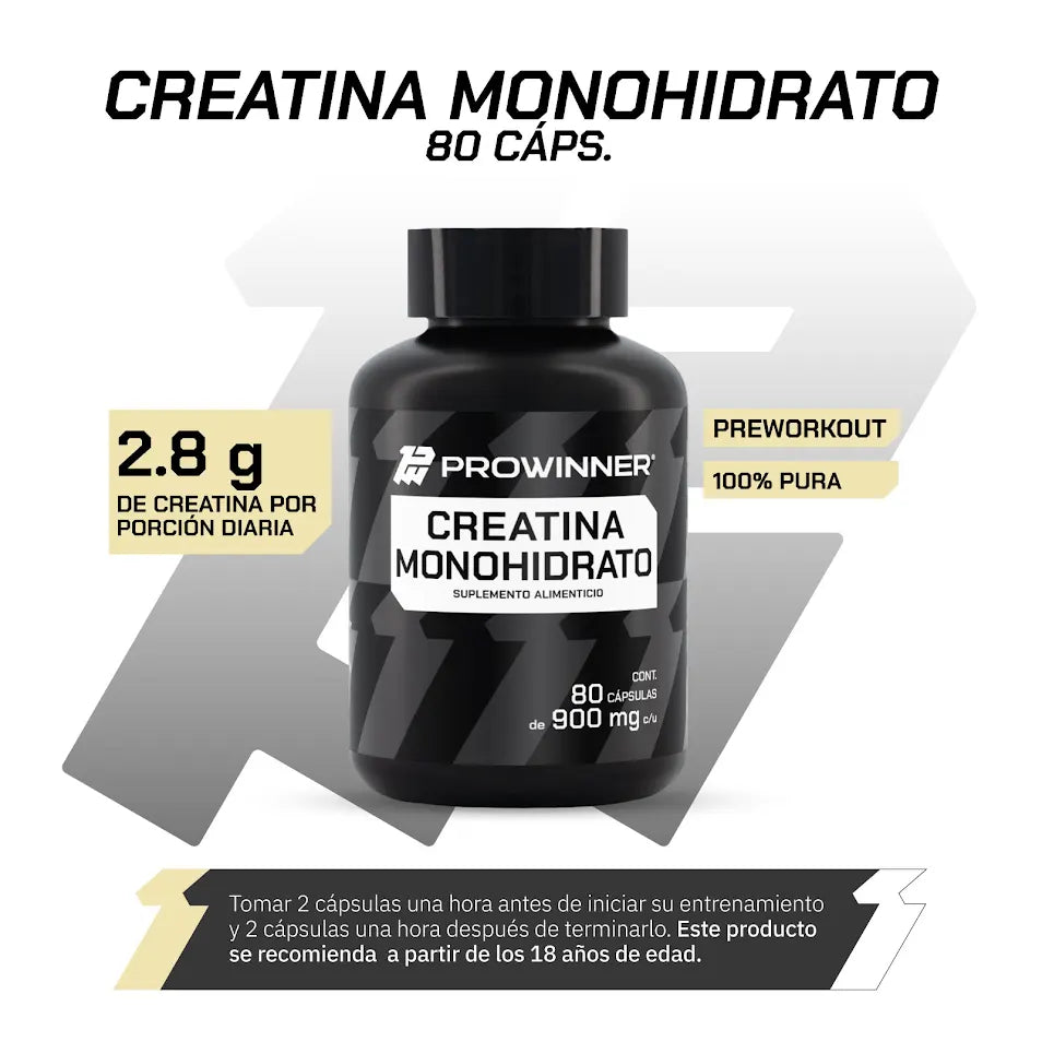 80 Cápsulas de Creatina Monohidrato 100% Pura 20 porciones
