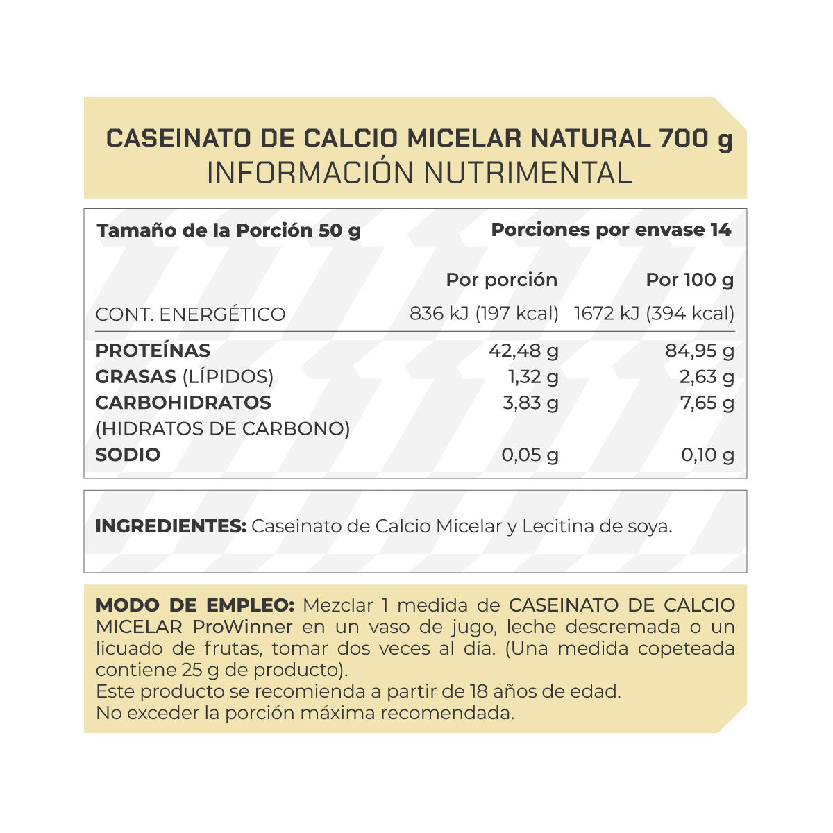 Kit 2 Piezas Proteína Caseinato de Calcio Micelar Sabor Natural 700 g 28 porciones