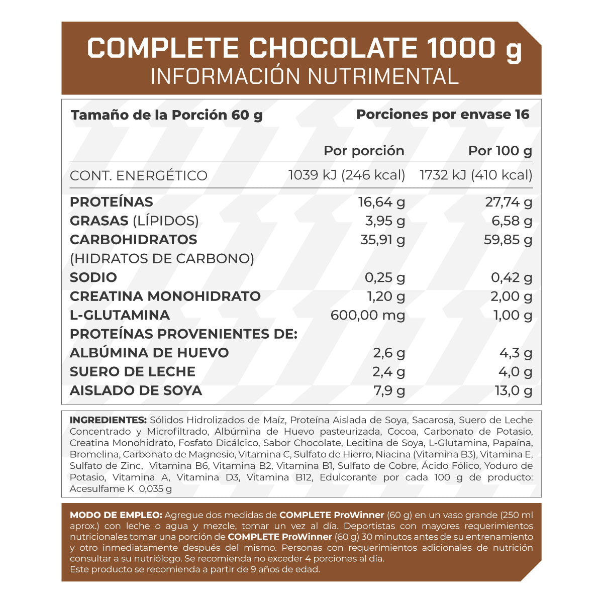 Proteína Complete Sabor Chocolate 1 kg 16 porciones