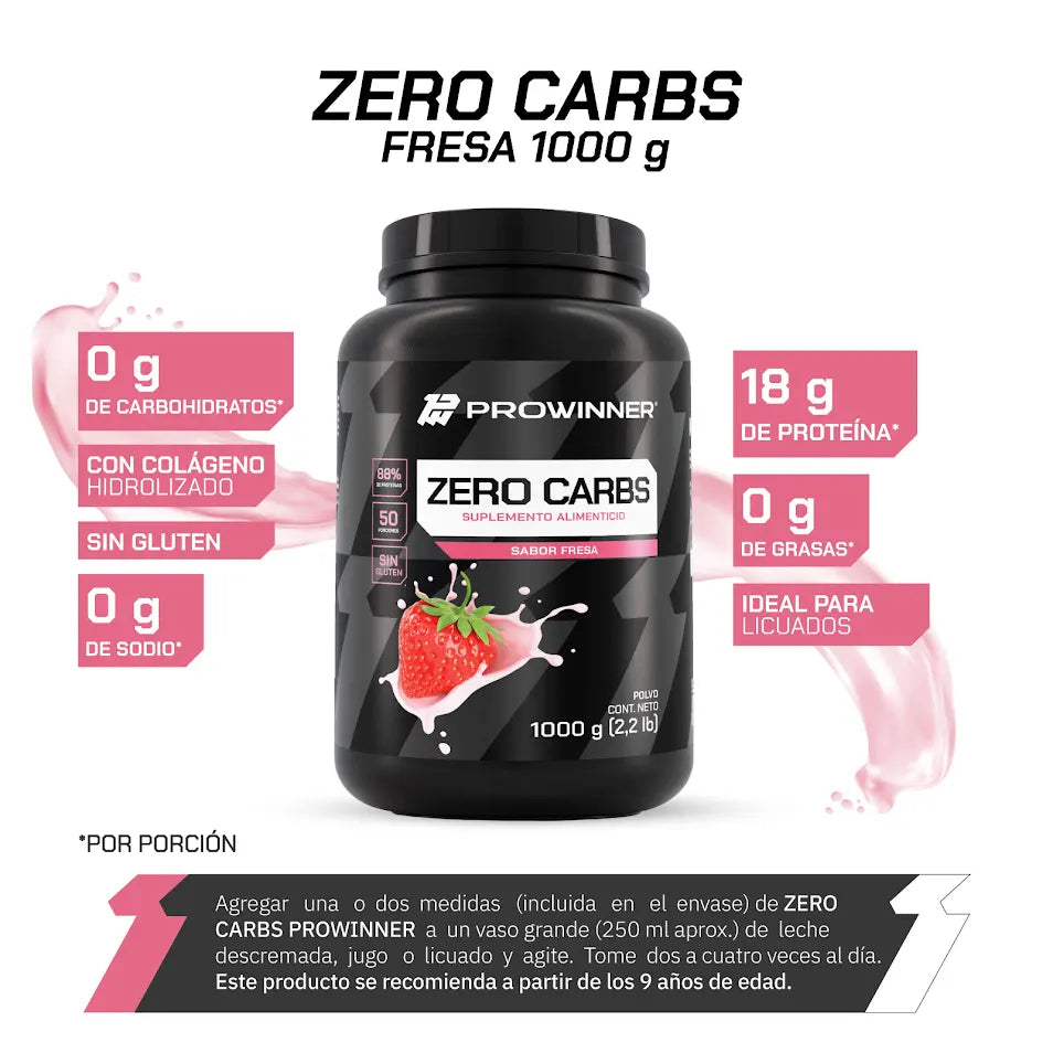 Proteína Zero Carbs, Proteína Sin Carbohidratos Fresa 1 kg 50 porciones