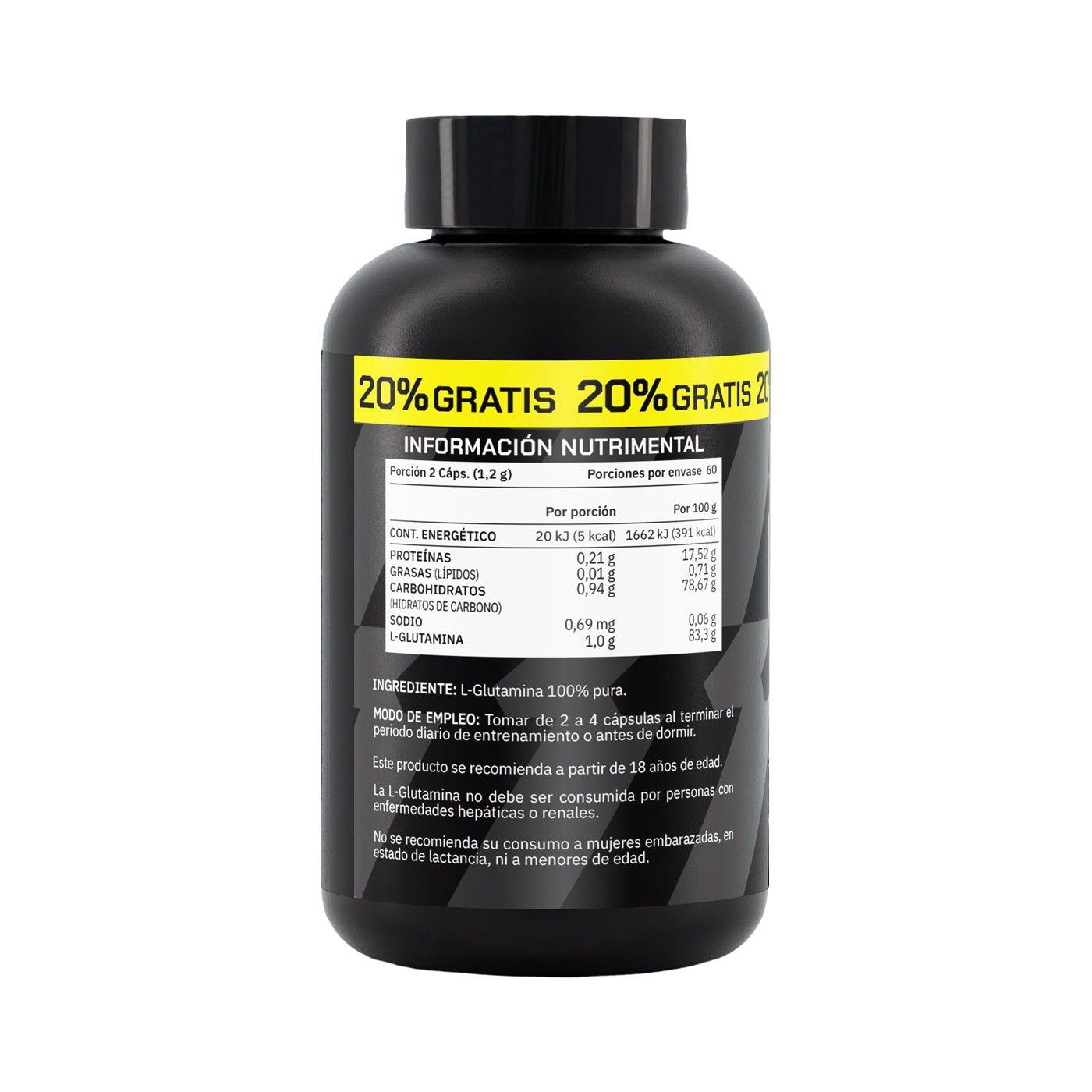 Post entreno L-Glutamina 120 Cápsulas 60 porciones