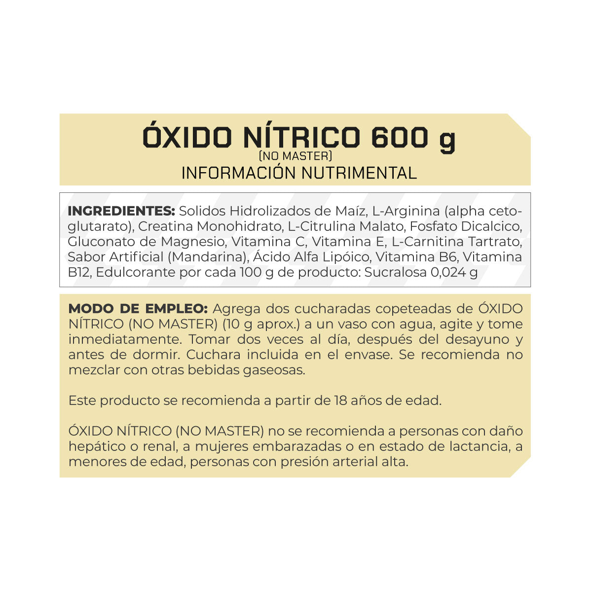 Pre entreno Óxido Nítrico No Master 600g 60 porciones