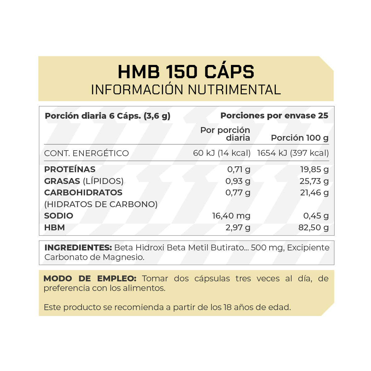 Preworkout HMB 150 Cápsulas 25 porciones