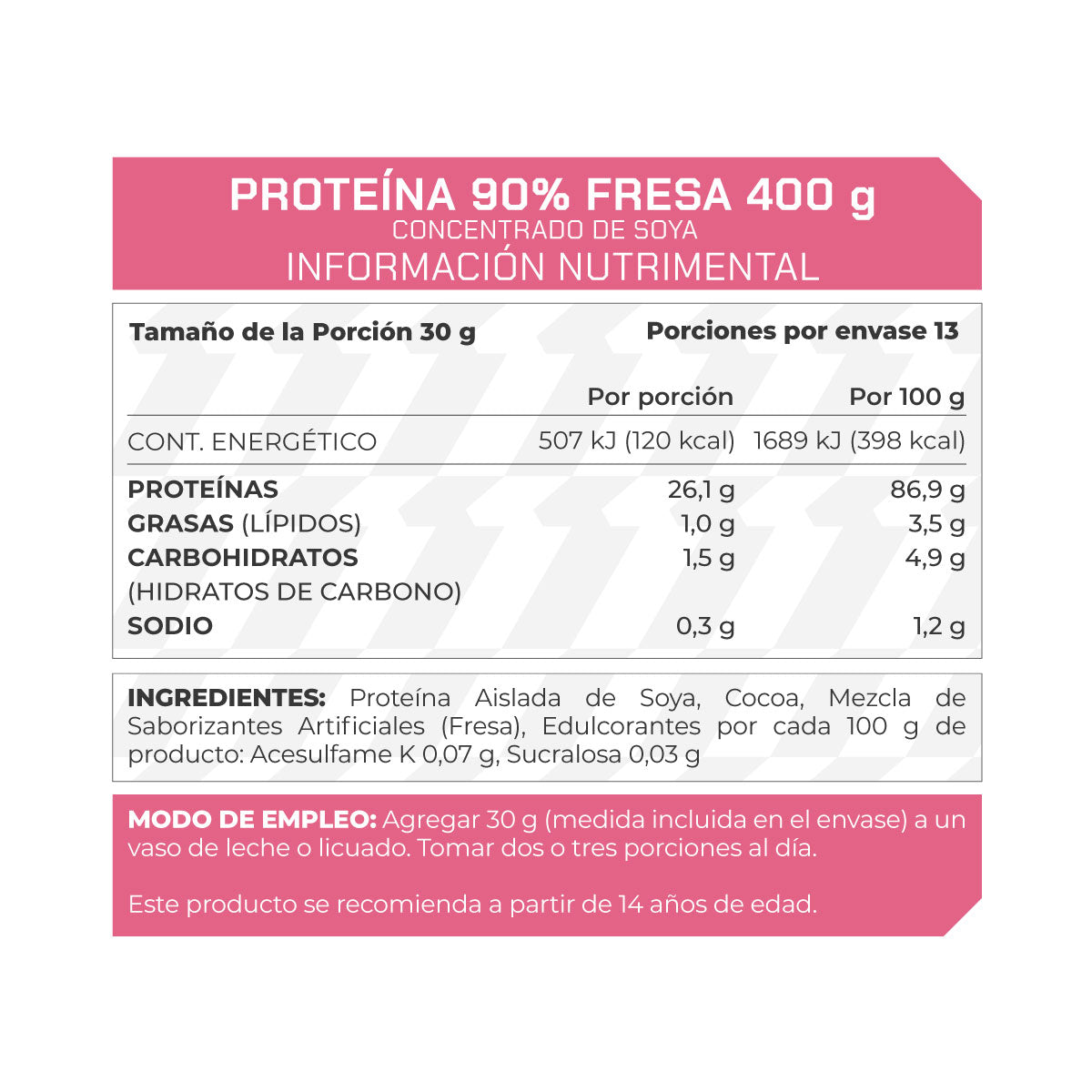 Proteína 90% Sabor Fresa 400 g 13 porciones