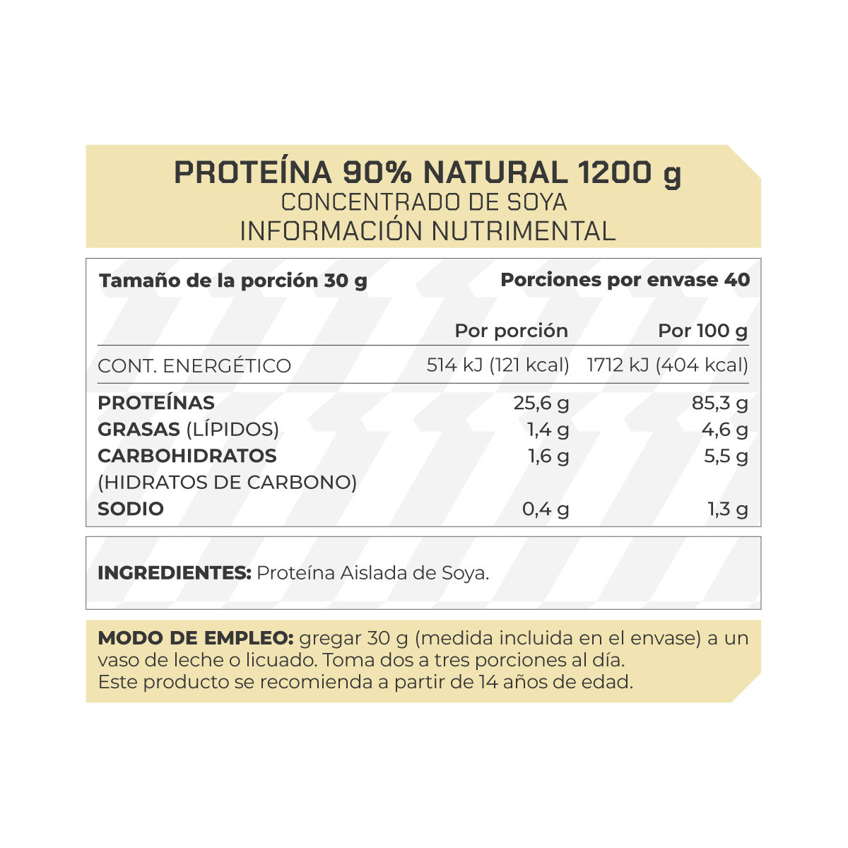Proteína 90% Sabor Natural 1.2 Kg 40 porciones