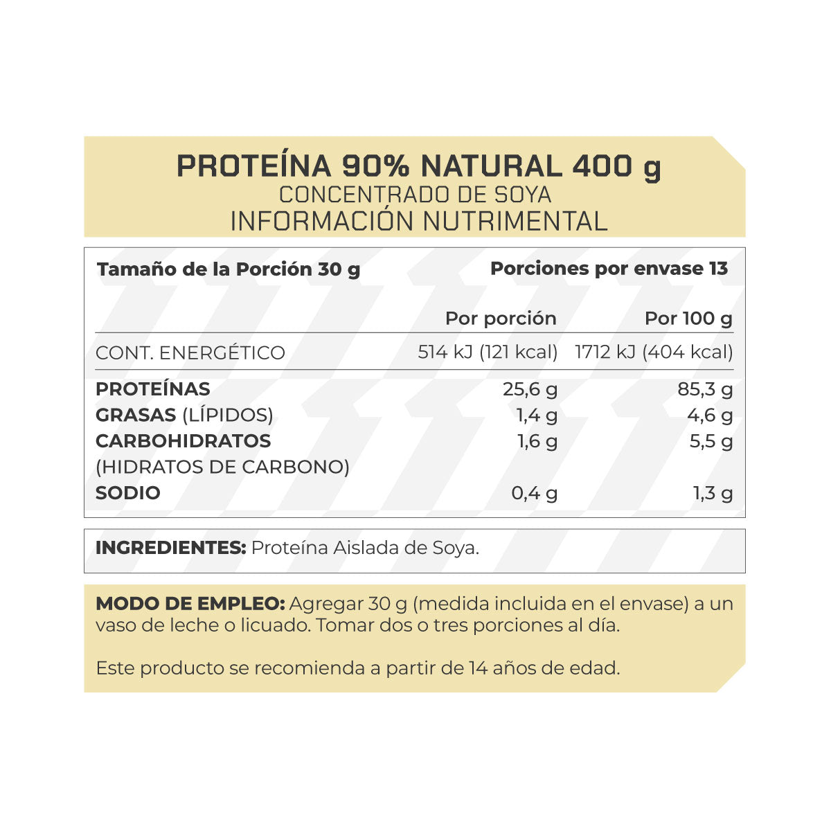 Proteína 90% Sabor Natural 400 g 13 porciones