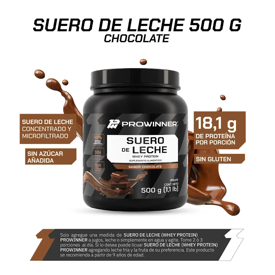 Proteína de Suero de Leche Concentrado Chocolate 500 g 20 porciones