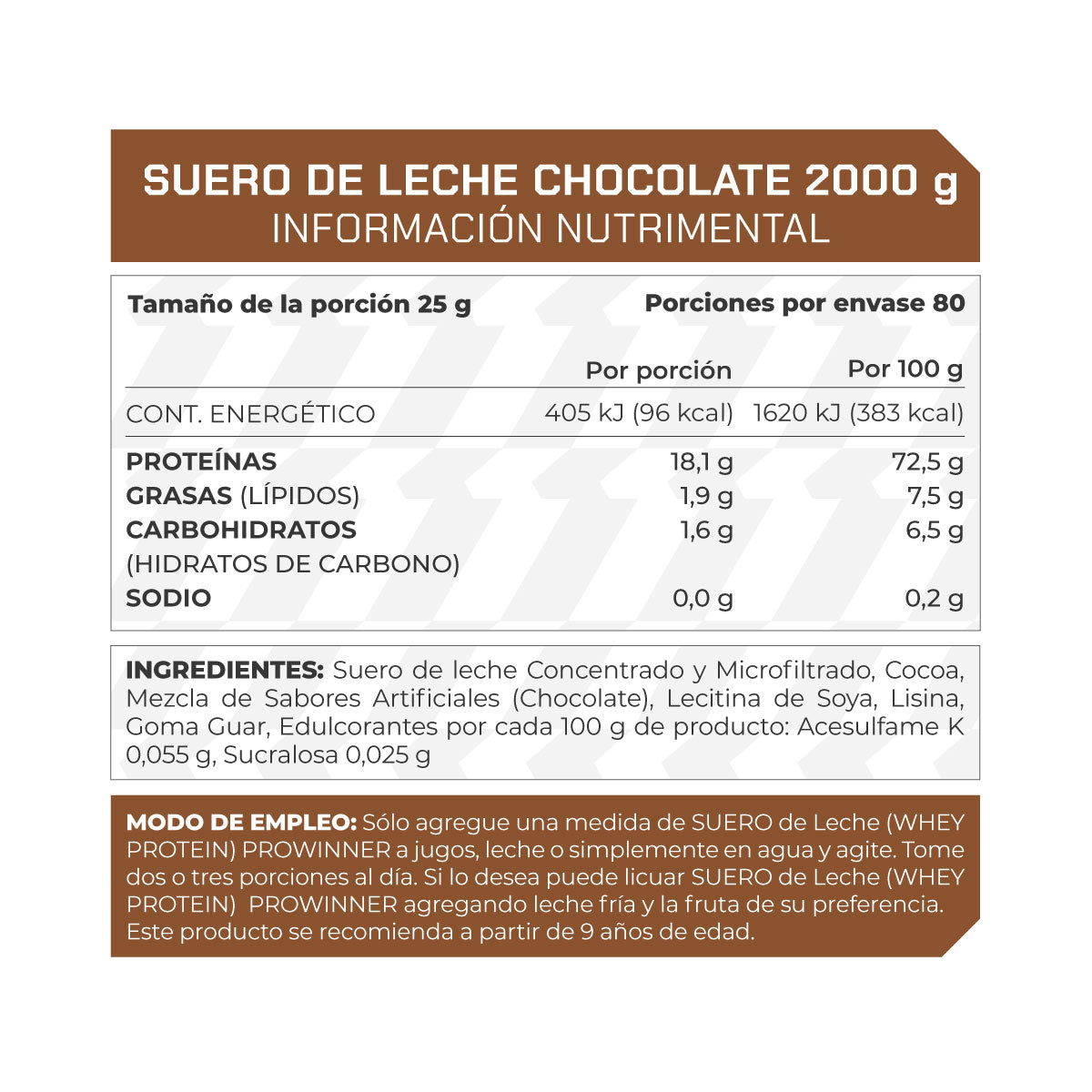 Proteína de Suero de Leche Concentrado Chocolate 2 kg 80 porciones