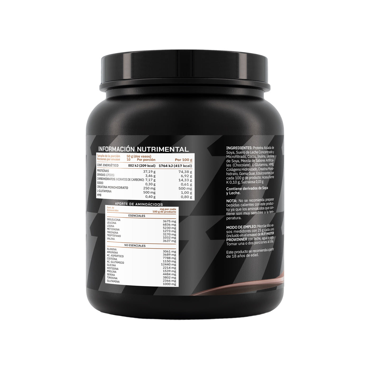 Proteína WP Master, Proteínas de Suero de Leche y Soya Chocolate 500 g 10 porciones