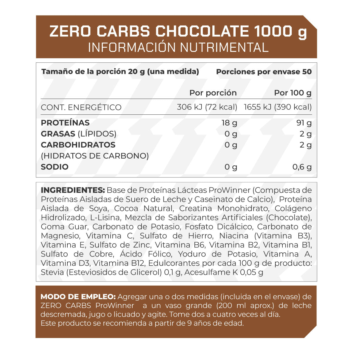 Zero carbs chocolate 1 kg - ProWinner