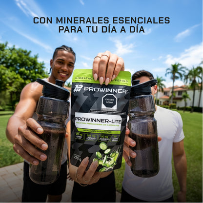 PROWINNER-Lite Electrolitos Sabor Pepino| Bebida en Polvo para Hidratación | Con Sodio, Potasio y Magnesio | Sin Azúcar | Suplemento para Preparar Bebida Hidratante| 225 g
