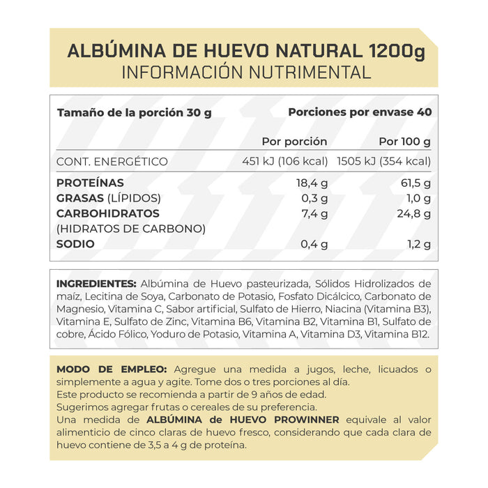 Albumina de huevo natural 1200 gramos - ProWinner