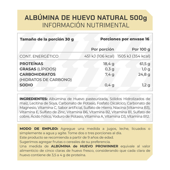 Albumina de huevo natural 500 gramos - ProWinner