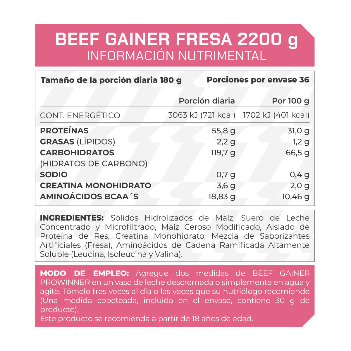 Beef Gainer sabor Fresa 2200 kg- ProWinner