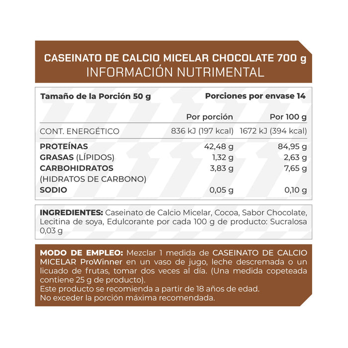 Caseinato de calcio micelar chocolate 700 gramos - ProWinner