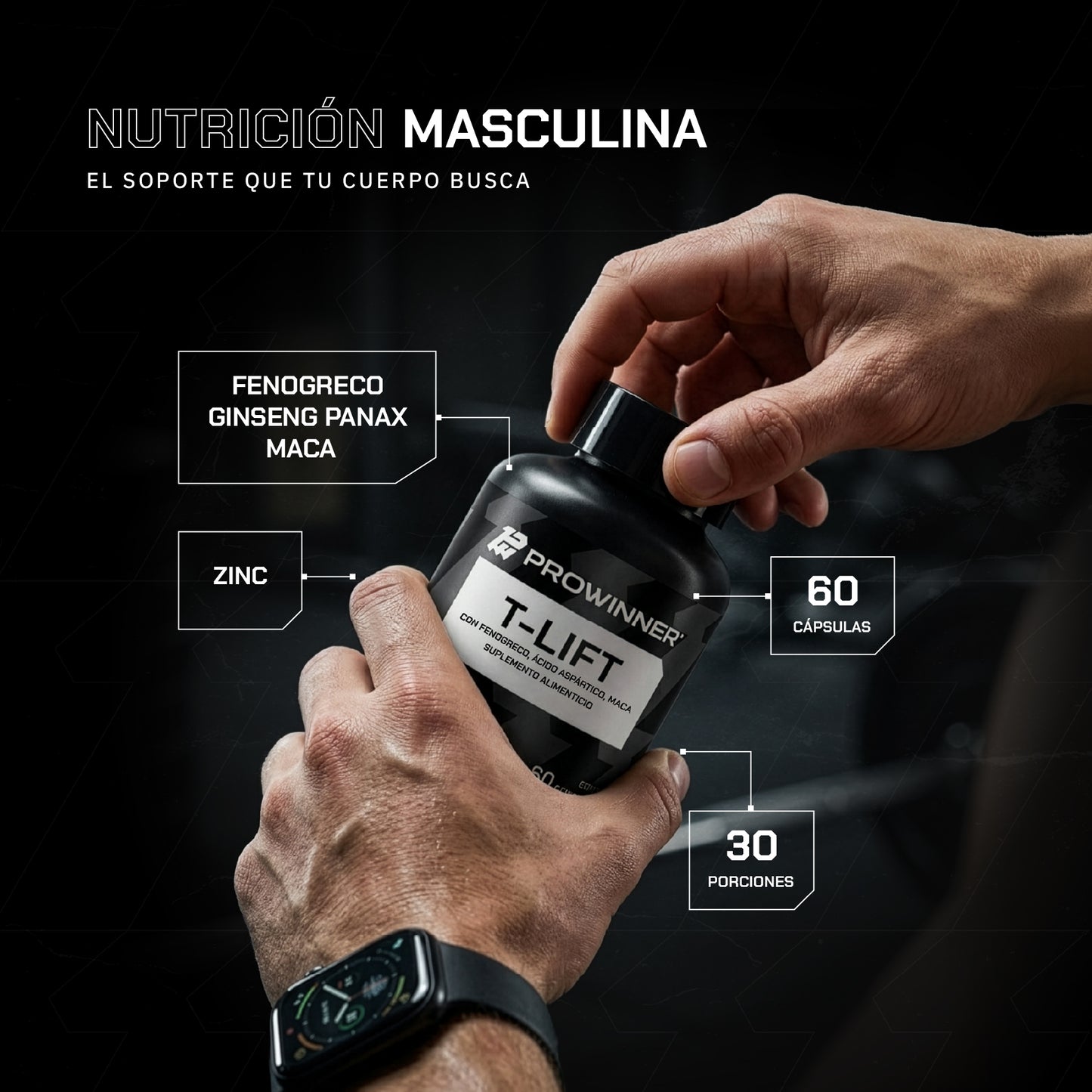 T-LIFT HOMBRES 60 cápsulas con Fenogreco, Ácido Aspártico, Maca, Ginseng, L-Arginina, Zinc y Vitamina D3 | Suplemento Alimenticio para Hombres