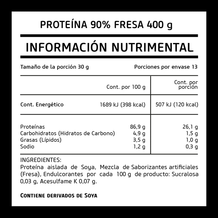 Proteína de Soya 90% Fresa 400 g