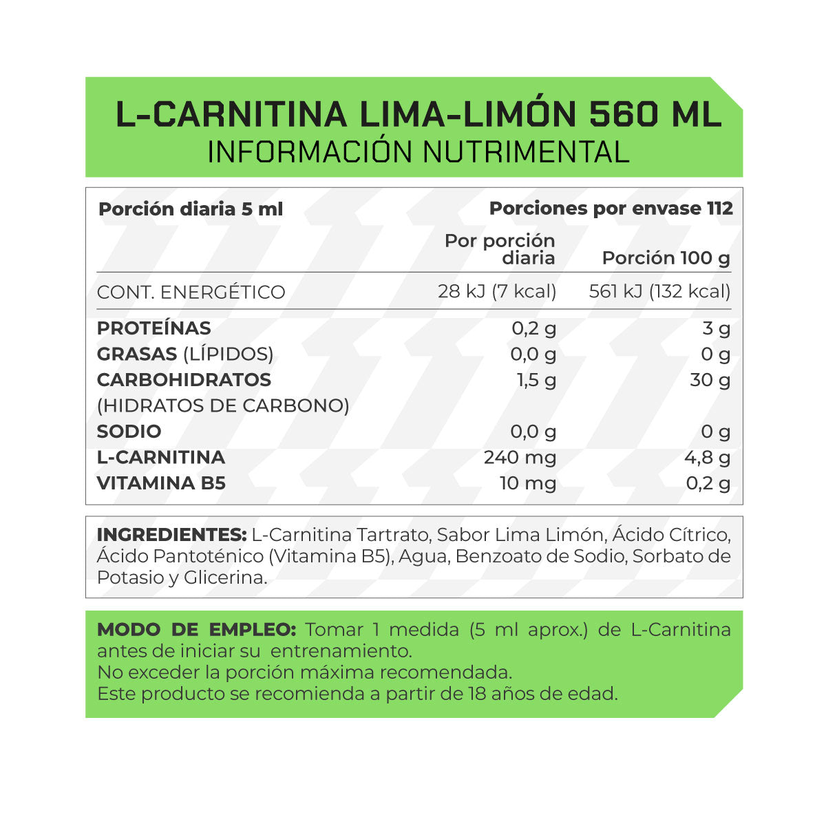Pre Workout L-Carnitina 560ml Sabor Lima Limn 112 porciones ProWinner Pre Workout L-Carnitina 560ml Sabor Lima Limn 112 porciones ProWinner