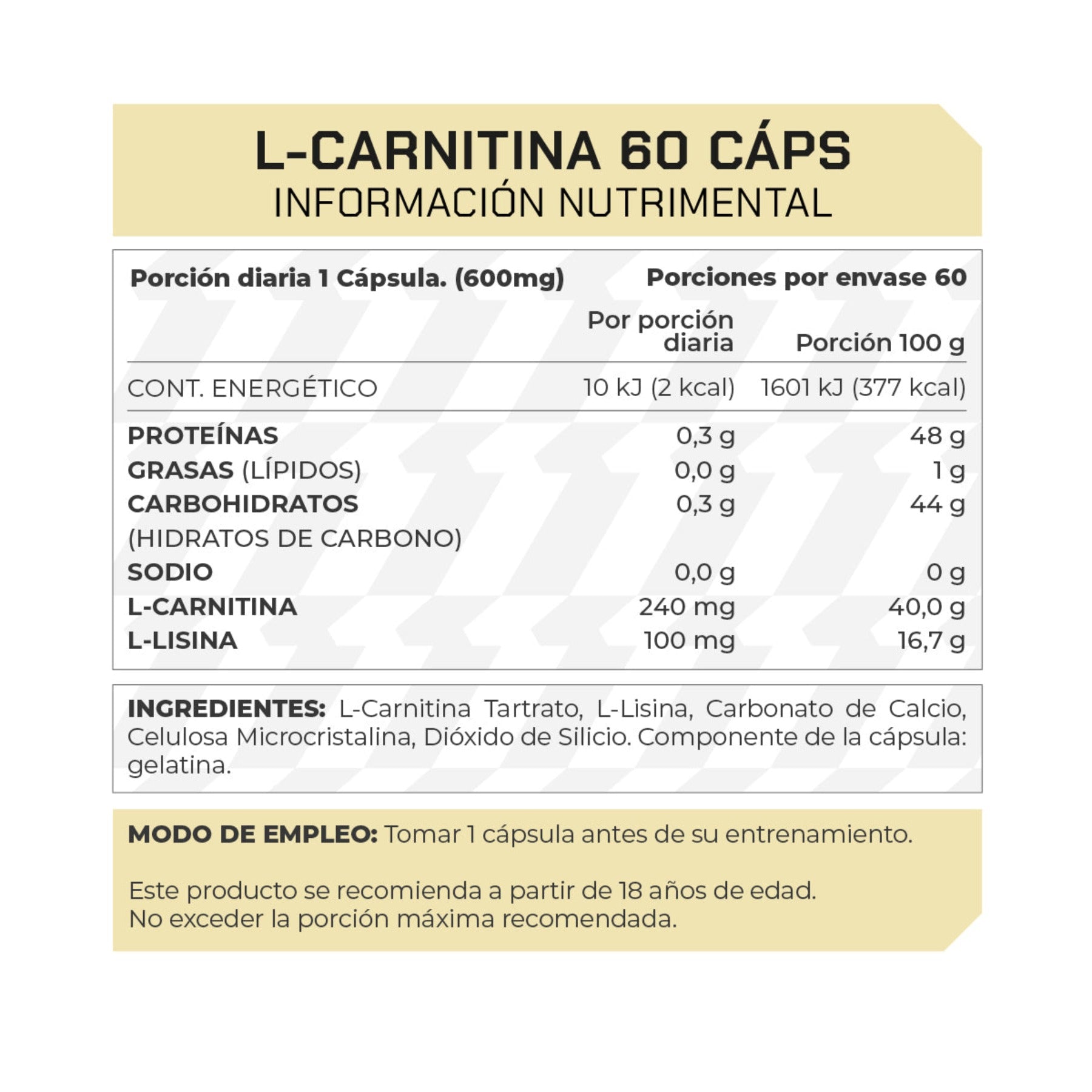 Pre-entreno L-Carnitina 60 Cpsulas 60 porciones ProWinner Pre-entreno L-Carnitina 60 Cpsulas 60 porciones ProWinner