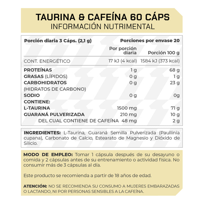 Taurina & Cafeína 60 Cápsulas - ProWinner