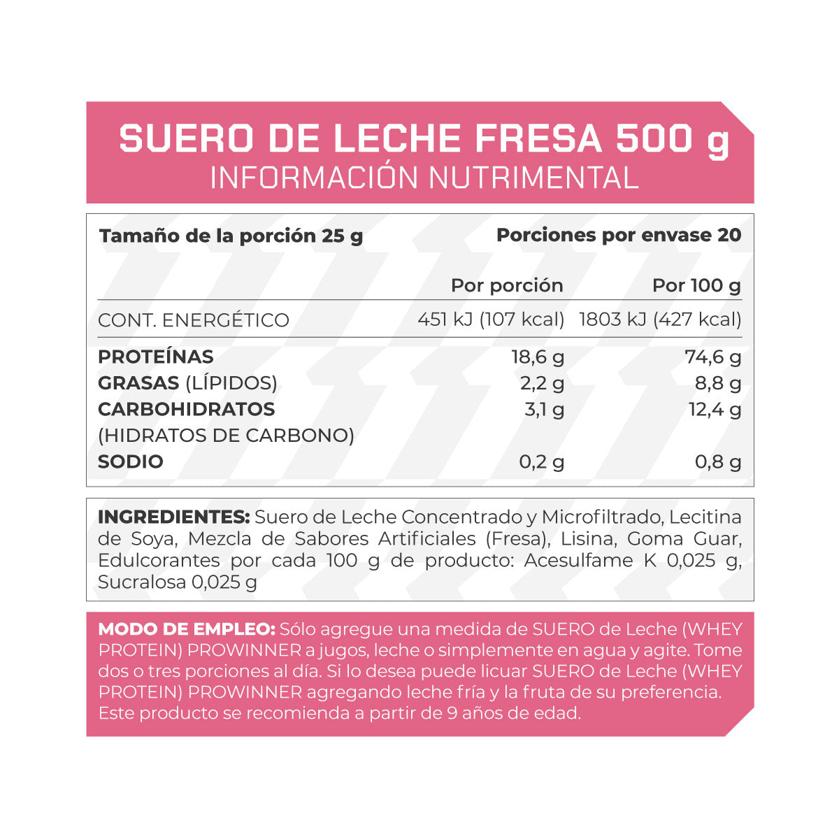 Suero de leche fresa 500 gramos - ProWinner