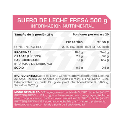 Suero de leche fresa 500 gramos - ProWinner