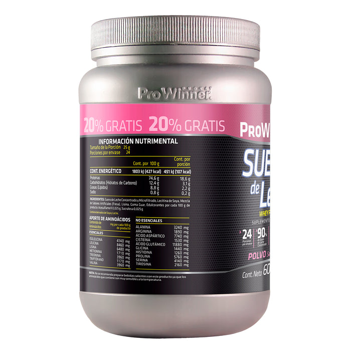 Suero de Leche fresa 500g + 20% extra