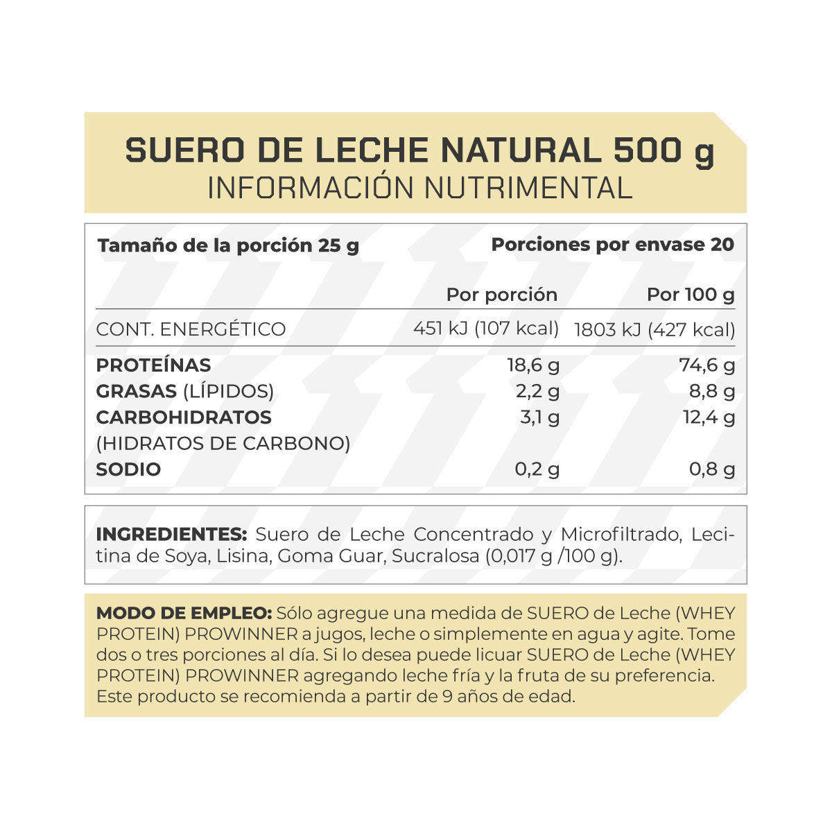 Suero de leche natural 500 gramos - ProWinner