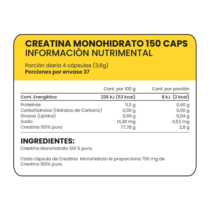 Creatina monohidrato 150 cápsulas