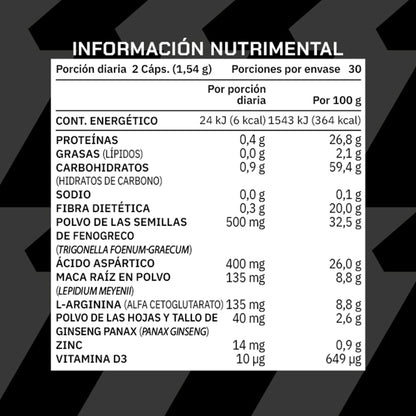 T-LIFT HOMBRES 60 cápsulas con Fenogreco, Ácido Aspártico, Maca, Ginseng, L-Arginina, Zinc y Vitamina D3 | Suplemento Alimenticio para Hombres